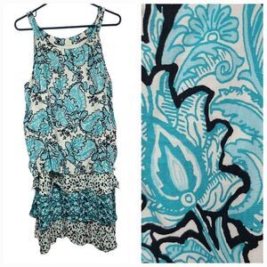 Cato Women's XL Turquoise Floral Paisley Print Halter Dress Tiered Sleeveless